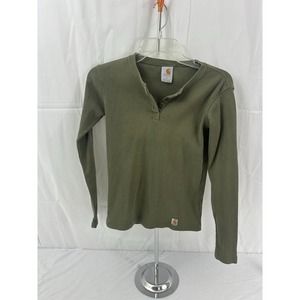 Carhartt Green 1/4 Button Women's Long Sleeve Shirt Size S